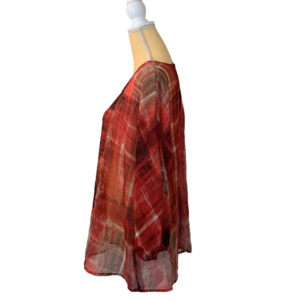 Liz Claiborne Red Sheer Blouse - Picture 2 of 9